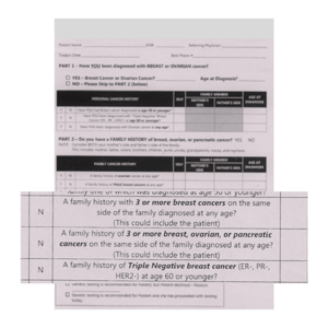 Paper questionnaire hereditary cancer risk assessment